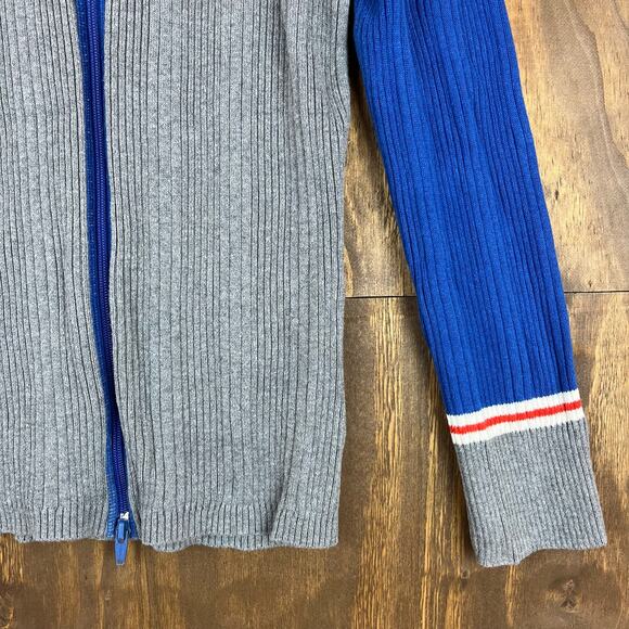 Eddie Bauer Womens Sweater Blue Gray Cardigan Full Zip Colorblock Ribbed M - Picture 5 of 13